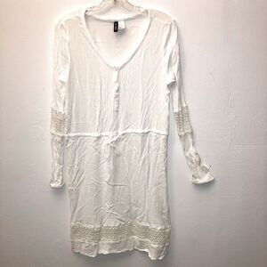 H&M DIVIDED sz S White Flowy Crinkle Tunic Top Swim Cover Dress Drawstring Waist